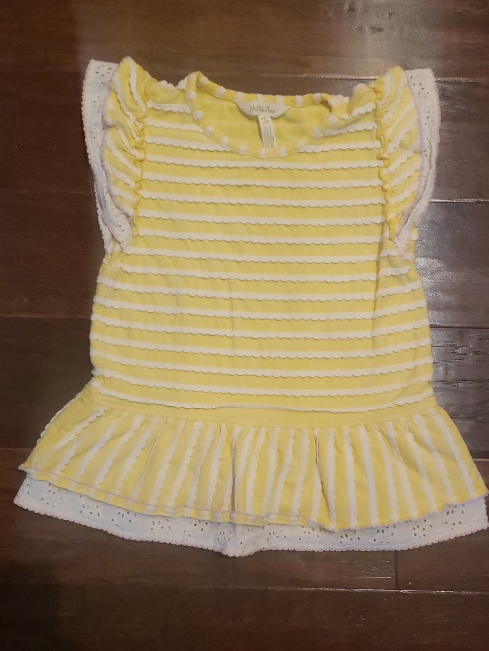 Matilda Jane Yellow and White Striped Ruffle Tank Top